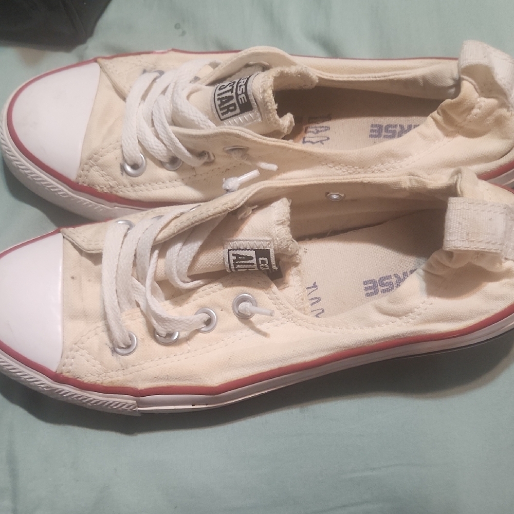 Converse All Star Cream Canvas Sneakers with Red Trim - Picture 2 of 3